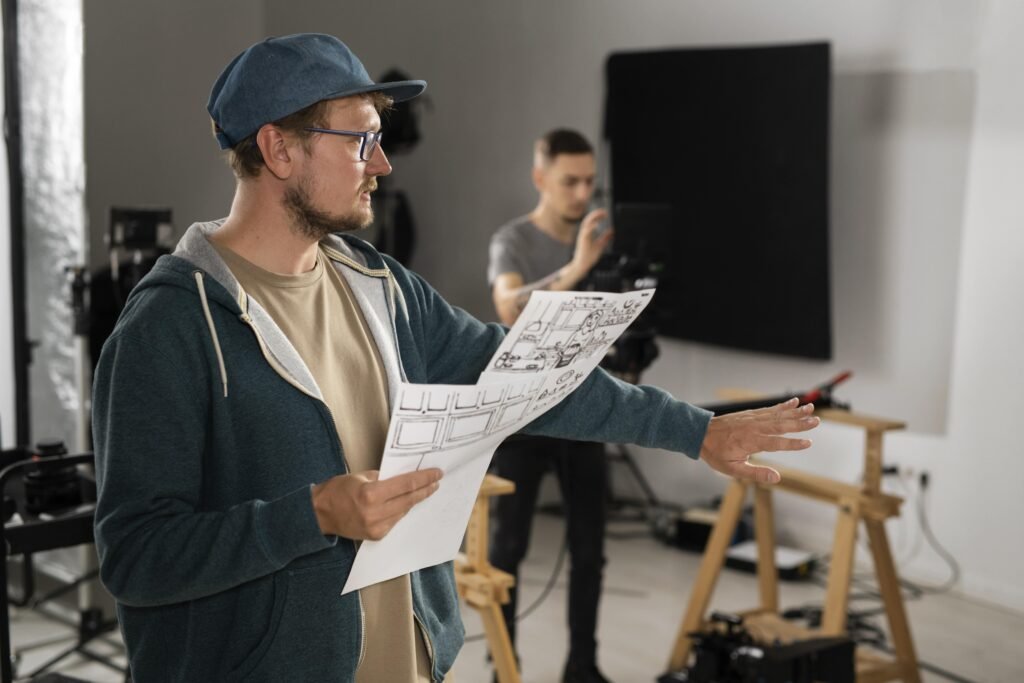 Persona dando indicaciones mientras sostiene un papel